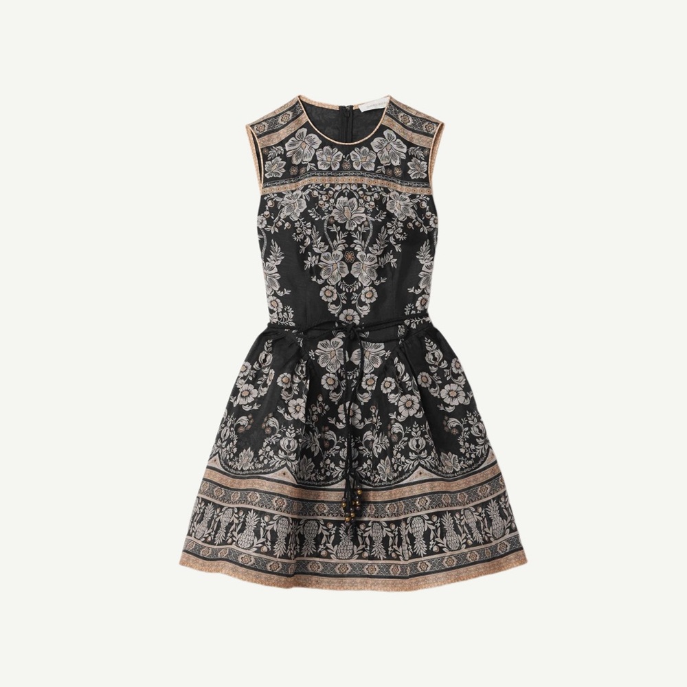 Zimmermann belted floral-print linen and silk-blend organza mini dress Size 0 - Picture 2 of 8